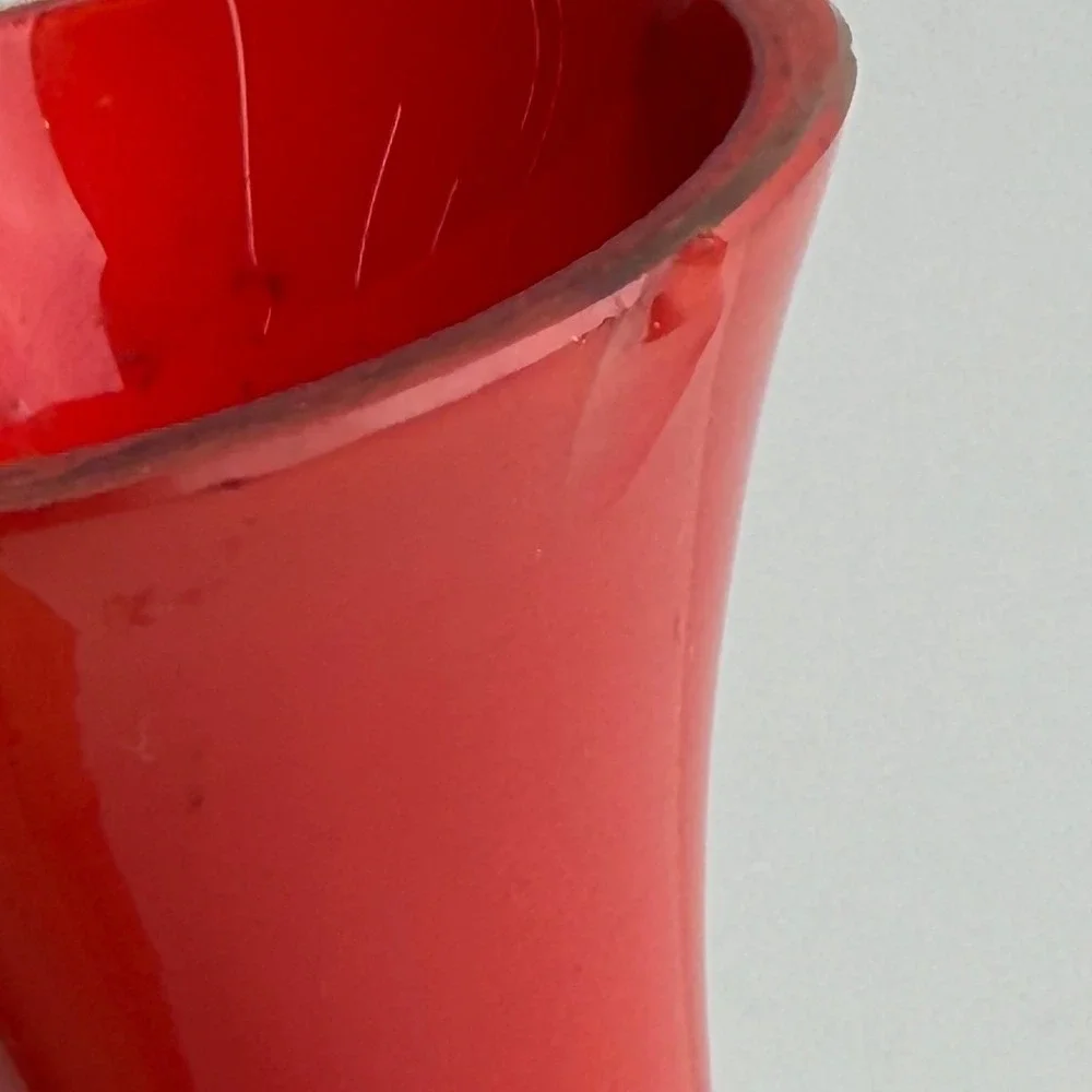 Vintage‎ Hand Blown Glass Bud Vase Red Blue Splatter Swirl Mid Century Retro